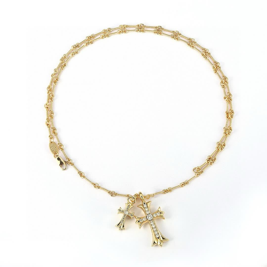Chrome Hearts Gold Tone Cross Pendant Necklace